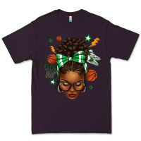 Plum Afro Messy Bun Basketball Green Bow Premium Tee - texasbilliewilder