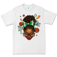 White Afro Messy Bun Basketball Green Bow Premium Tee - texasbilliewilder