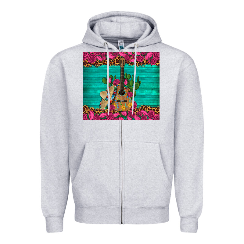 Mexican Guitar Roses Cactus Sombrero Zipper Hoodie by Artiststas | Teevron