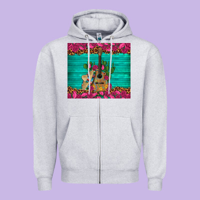 Mexican Guitar Roses Cactus Sombrero Zipper Hoodie Designed By Artiststas