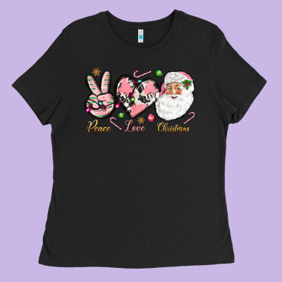 Peace Love Pink Christmas Ladies Tee Designed By Nancycooperartshop