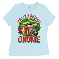 Baby Blue Feliz Navidad gnome Ladies Tee - NancyCooperArtShop