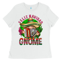 White Feliz Navidad gnome Ladies Tee - NancyCooperArtShop