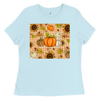 Baby Blue Fall Pumpkins and Sunflowers with Leopard Ladies Tee - texasbilliewilder