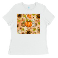 White Fall Pumpkins and Sunflowers with Leopard Ladies Tee - texasbilliewilder