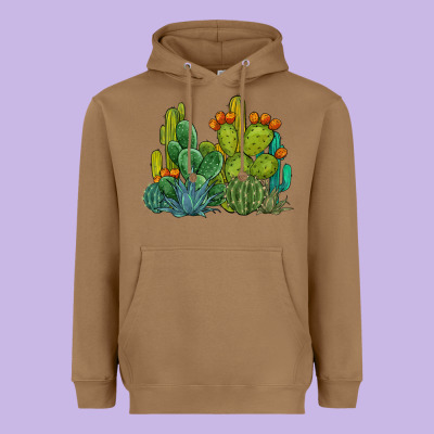 Watercolor Cactus Heavyweight Hoodie Designed By Barkaloodesign