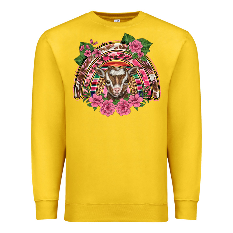 Pink Floral Baby Goat Rainbow Premium Sweatshirt by BarkalooDesign | Teevron