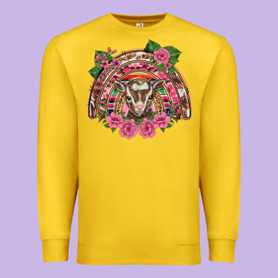 Pink Floral Baby Goat Rainbow Premium Sweatshirt Designed By Barkaloodesign
