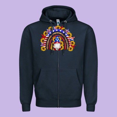 American Flag Gnomes Sunflowers Rainbow Zipper Hoodie Designed By Artiststas