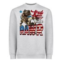 Heather Grey Red White Rawr Dinosaur T-Rex Heavyweight Sweatshirt - LillyAllenDesigns