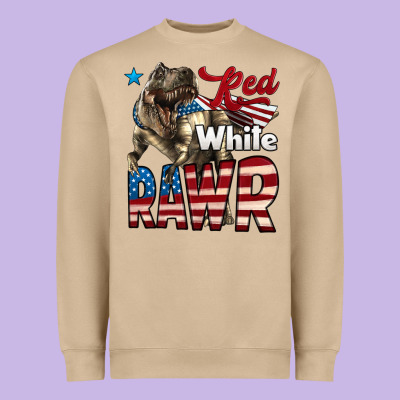 Red White Rawr Dinosaur T-rex Heavyweight Sweatshirt Designed By Lillyallendesigns