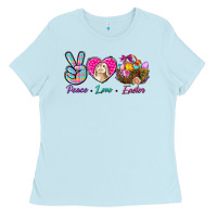 Baby Blue Peace love Easter Ladies Tee - NancyCooperArtShop