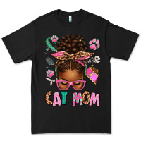 Black Afro Messy Bun Cat Mom Premium Tee - texasbilliewilder