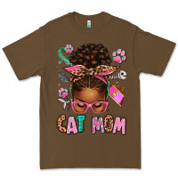 Cacao Afro Messy Bun Cat Mom Premium Tee - texasbilliewilder