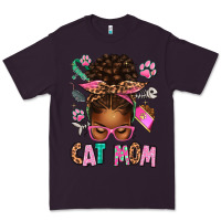 Plum Afro Messy Bun Cat Mom Premium Tee - texasbilliewilder