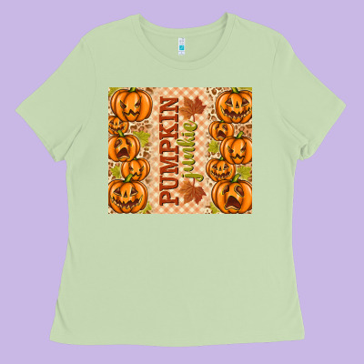 Fall Pumpkin Junkie Ladies Tee Designed By Texasbilliewilder