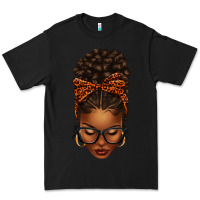 Black afro messy bun orange leopard bow Premium Tee - texasbilliewilder