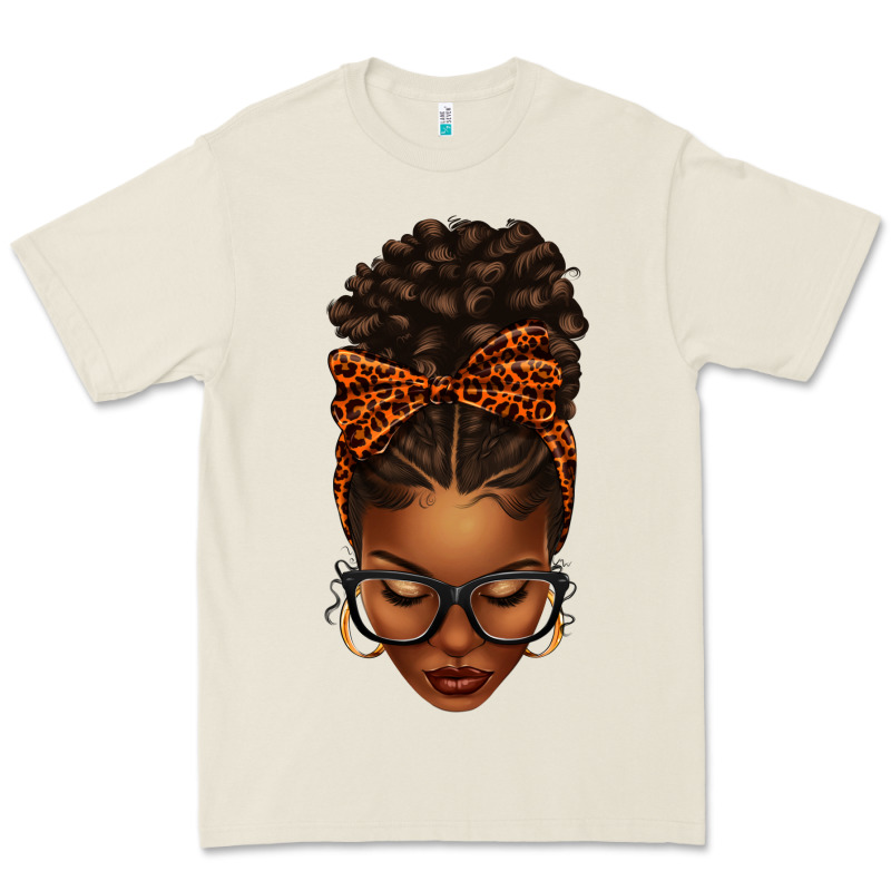 Afro Messy Bun Orange Leopard Bow Premium Tee by texasbilliewilder | Teevron