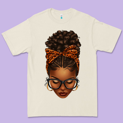 Afro Messy Bun Orange Leopard Bow Premium Tee Designed By Texasbilliewilder
