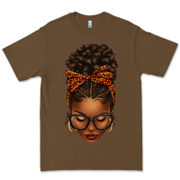 Cacao afro messy bun orange leopard bow Premium Tee - texasbilliewilder