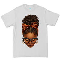 Dove Grey afro messy bun orange leopard bow Premium Tee - texasbilliewilder
