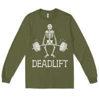 Army Green deadlift funny halloween skeleton weight lifting workout Long Sleeve Tee - longCreatives