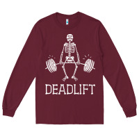 Burgundy deadlift funny halloween skeleton weight lifting workout Long Sleeve Tee - longCreatives