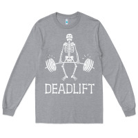 Heather Grey deadlift funny halloween skeleton weight lifting workout Long Sleeve Tee - longCreatives