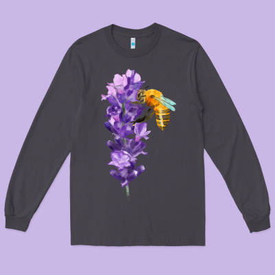 Honey Bee With Lavender Fa Element Long Sleeve Tee Designed By Fadigitalartstudio