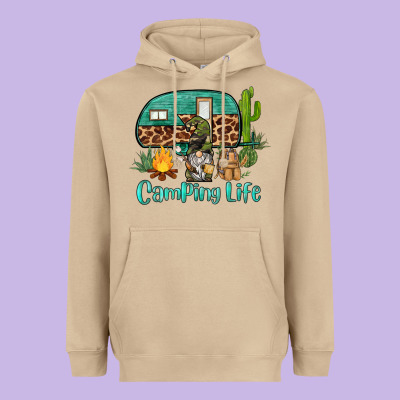 Camping Life Caravan And Gnome Heavyweight Hoodie Designed By Barkaloodesign