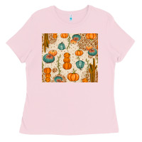 Bubblegum Pink Fall Pumpkins Ladies Tee - texasbilliewilder