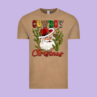 Cowboy Christmas Western Cactus Vintage Tee Designed By Cowgirlartshop