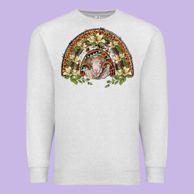 Merino Wool Ram Lily Rainbow Premium Sweatshirt Designed By Barkaloodesign