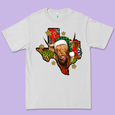 Christmas Texas Highland Cow Premium Tee Designed By Jasminsmagicworld