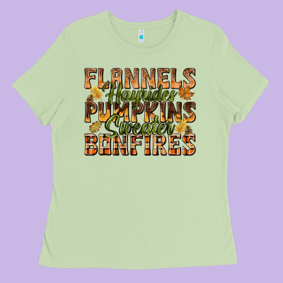 Flannels Hayrides Pumpkins Ladies Tee Designed By Texasbilliewilder