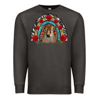 Smoke brown baby cow floral rose rainbow Premium Sweatshirt - BarkalooDesign