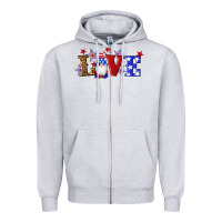Heather Grey american flag gnomes love Zipper Hoodie - Artiststas