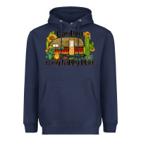 Navy camping is my happy place caravan Heavyweight Hoodie - BarkalooDesign