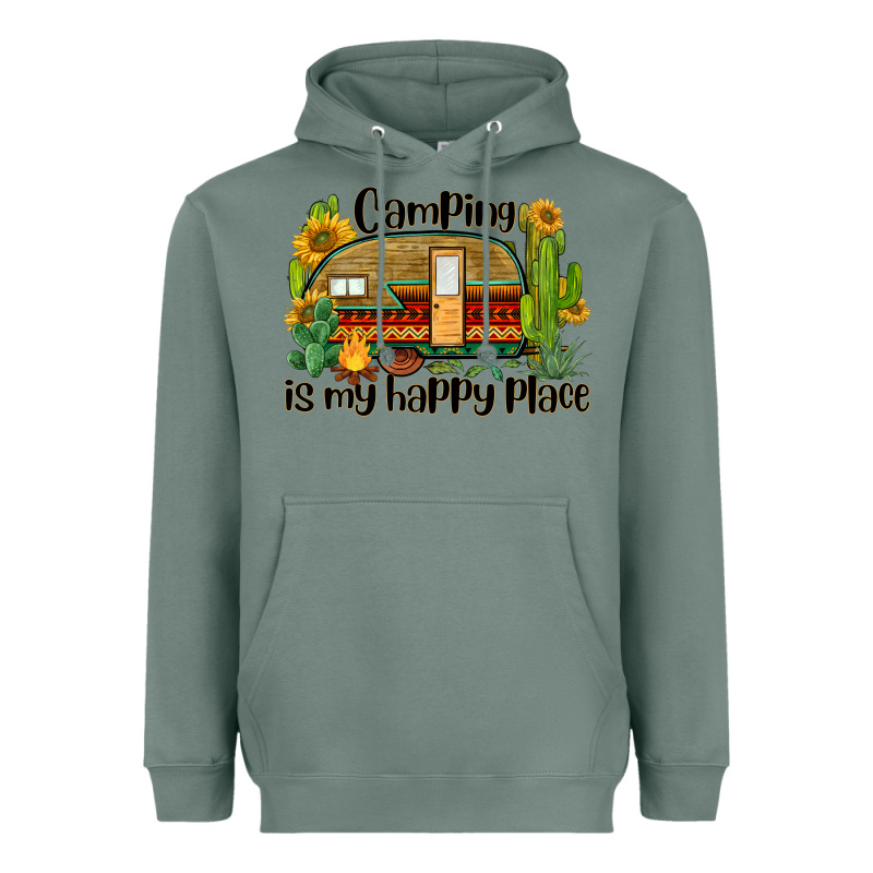 Camping Is My Happy Place Caravan Heavyweight Hoodie by BarkalooDesign | Teevron