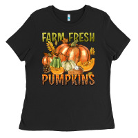 Black Farm Fresh Pumpkins Ladies Tee - texasbilliewilder