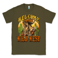 Army Green Welcome to the wild west Cowboy boots Classic Tee - HowdyJamesFarm