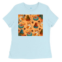 Baby Blue Fall Pumpkins Autumn Coffee Ladies Tee - texasbilliewilder