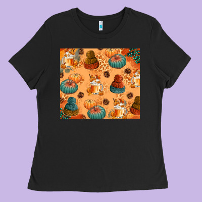 Fall Pumpkins Autumn Coffee Ladies Tee Designed By Texasbilliewilder