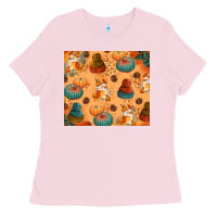 Bubblegum Pink Fall Pumpkins Autumn Coffee Ladies Tee - texasbilliewilder