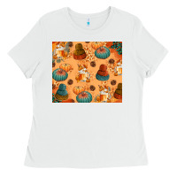 White Fall Pumpkins Autumn Coffee Ladies Tee - texasbilliewilder