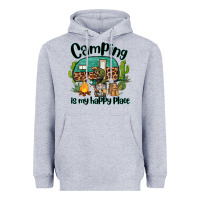 Heather Grey camping is my happy place caravan and gnome Heavyweight Hoodie - BarkalooDesign