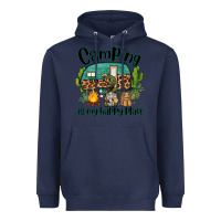 Navy camping is my happy place caravan and gnome Heavyweight Hoodie - BarkalooDesign