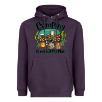 Plum camping is my happy place caravan and gnome Heavyweight Hoodie - BarkalooDesign