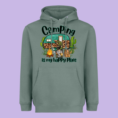 Camping Is My Happy Place Caravan And Gnome Heavyweight Hoodie Designed By Barkaloodesign
