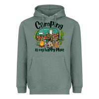 Sage camping is my happy place caravan and gnome Heavyweight Hoodie - BarkalooDesign